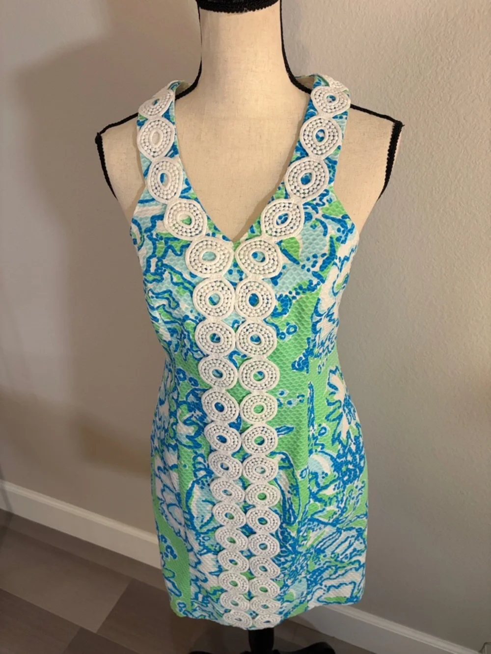 💚Lilly Pulitzer EUC Trudy GO GO Green Shift Dress in Blue Green & White Sz 4 🌊